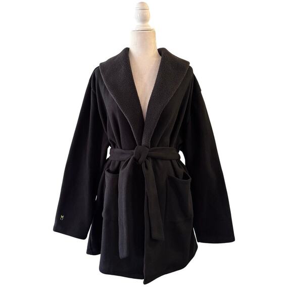 Dudley Stephens Cassidy Belted Cardigan Coat Jacket Black Fleece Minimalist XXL - Picture 1 of 11